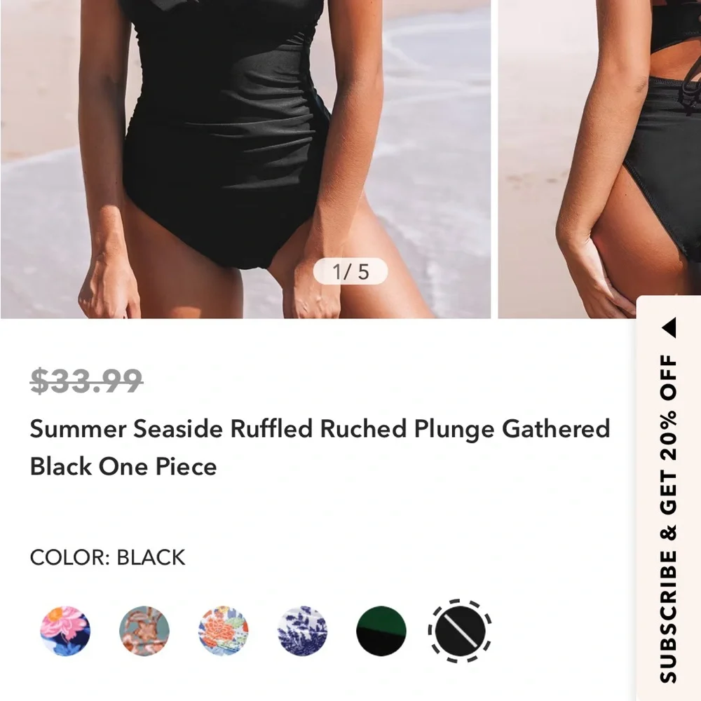 M Summer Seaside Ruffle Ruched Plunge Gathered Back One Piece